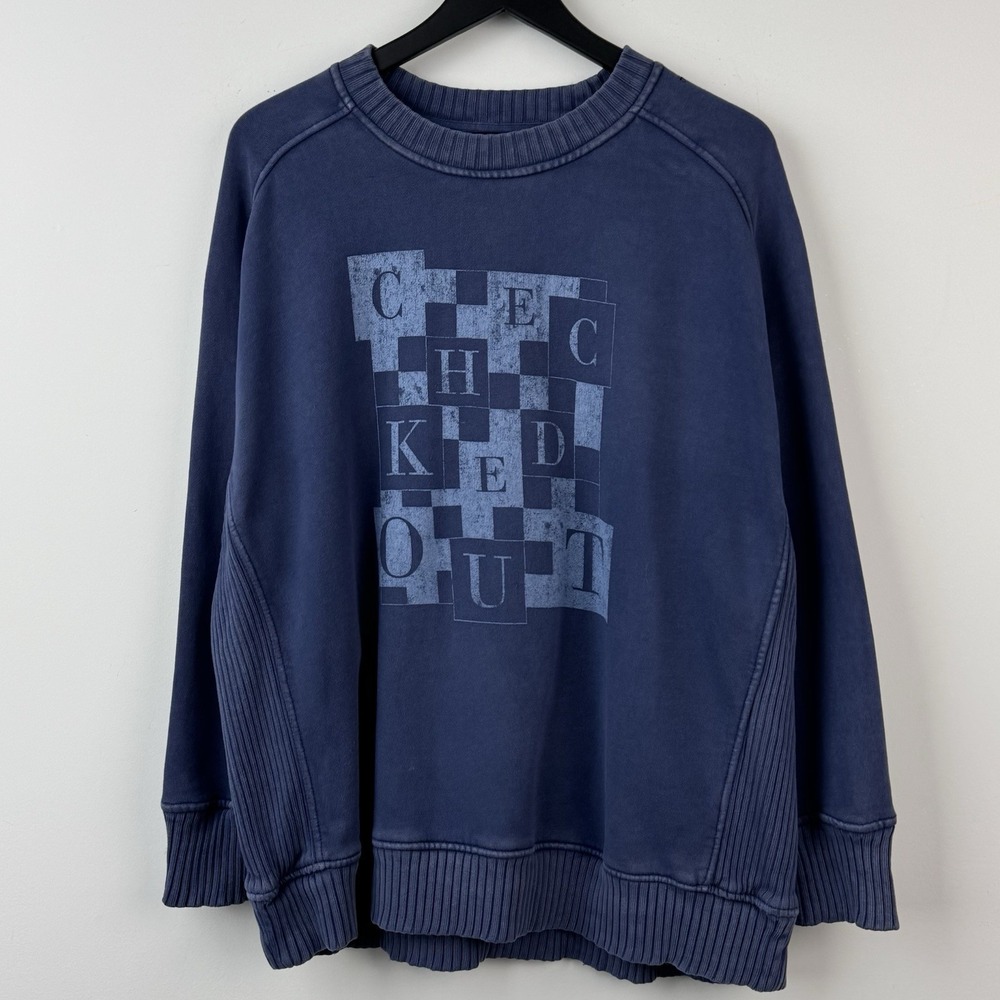 Aerie Oversized Sweatshirt Womens‎ L Navy Pullover "Checked Out" Long Sleeve